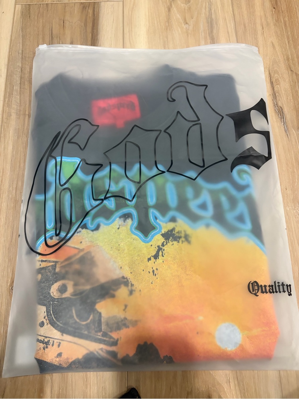 Black Graphic Short Sleeve Tee with Multicolor Print